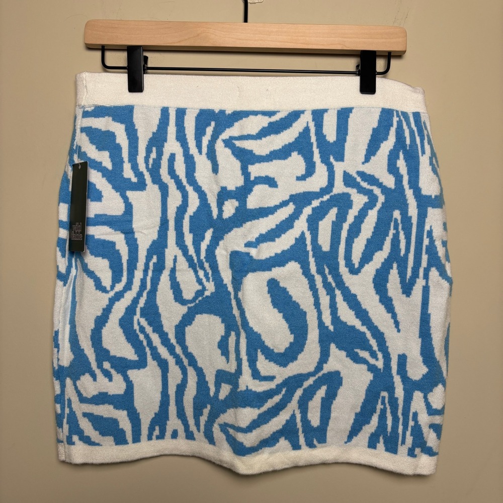 Wild Fable Blue Zebra Jacquard Sweater AOP High Rise Bodycon Mini Skirt Womens L - Picture 5 of 6